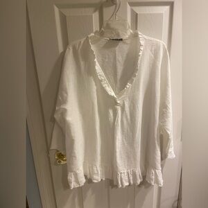 Saga White Linen Top XL oversized, made in Italy.  Very soft.